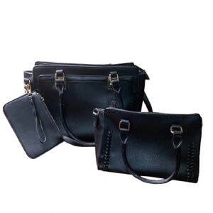 Large Elegant Black Women's Handbag Set
